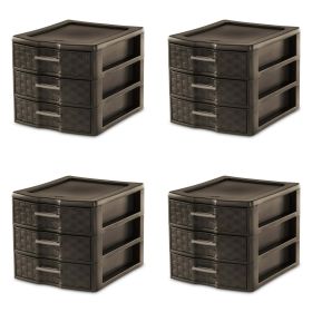 Medium Weave 3 Drawer Unit Plastic, Espresso, Set of 4