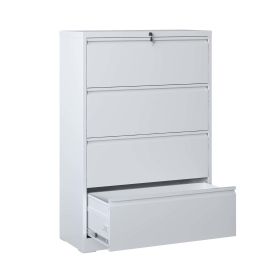 Lateral File Cabinet 4 Drawer, White Filing Cabinet with Lock, Lockable File Cabinet for Home Office, Locking Metal File Cabinet for Legal/Letter/A4/F