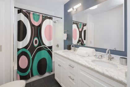 Fabric Shower Curtain - Circular Geometric Print - Black