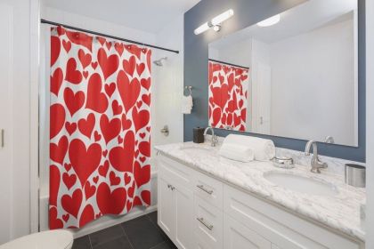 Fabric Shower Curtain, Love Red Hearts - Sc74863