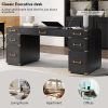 70"Classic and Traditional Executive Desk with Metal Edge Trim ,Writing Desk with 2 file drawers,USB Ports and Outlets,Desk with Hidden Compartment fo