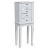 Standing Jewelry Armoire with Mirror, 5 Drawers & 8 Necklace Hooks, Jewelry Cabinet Chest with Top Storage Organizer , 2 Side Swing Doors(White)