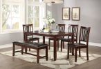 Dining Room Furniture Espresso Color 6pc Set Dining Table 4x Side Chairs and A Bench Solid wood Rubberwood and veneers