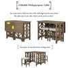 TREXM 3-Piece Retro Dining Set Solid Wood Counter Height Pub Set Foldable Table with 2 Saddle Stools for Kitchen, Small Space (Distressed Brown)