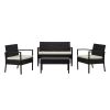 Manhattan Comfort Noli Steel Rattan 4-Piece Patio Conversation Set with Cushions in Cream