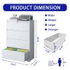 Lateral File Cabinet 4 Drawer, White Filing Cabinet with Lock, Lockable File Cabinet for Home Office, Locking Metal File Cabinet for Legal/Letter/A4/F