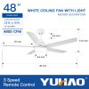 YUHAO 48 In Intergrated LED Ceiling Fan with White ABS Blade