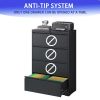 Lateral File Cabinet 4 Drawer, Black Filing Cabinet with Lock, Lockable File Cabinet for Home Office, Locking Metal File Cabinet for Legal/Letter/A4/F