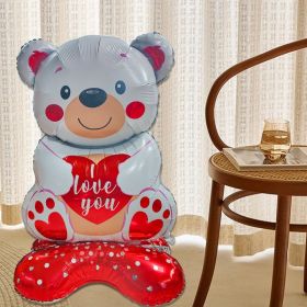 Cartoon Love Standing Bear Valentine's Day Wedding Decoration Aluminum Balloon (Option: Standing Bear White)