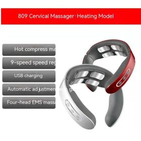 Cervical Spine Massage Instrument Intelligent Pulse Heating Physiotherapy Instrument Hot Compress Neck Support Cervical Spine (Option: Charging Heating 809 White-English Packaging)