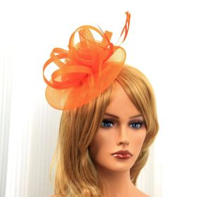 European And American Jockey Club Headdress Billycock Feather Top Hat Mesh Hat Bridal Headdress Flower Ball Party Hair Accessories (Color: Orange)