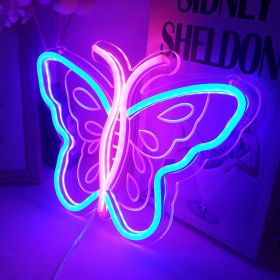 Led Neon Light Bedroom Home USB Ambience Light Internet Celebrity Bar Butterfly Modeling Light (Option: Pink Blue-USB)