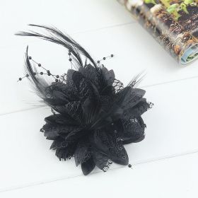 Dance Performance Hair Ring Wool Bead Line Fabric Handed Flower Bridal Headdress (Color: Black)