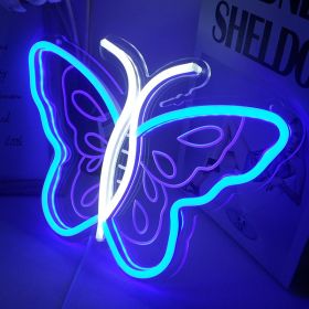 Led Neon Light Bedroom Home USB Ambience Light Internet Celebrity Bar Butterfly Modeling Light (Option: Blue And White-USB)