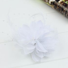 Dance Performance Hair Ring Wool Bead Line Fabric Handed Flower Bridal Headdress (Color: White)