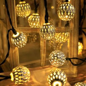 LED Solar Iron Hollow Morocco Ball Lighting Chain (Option: Warm Color Morocco-Solar 30 Lights 8 Modes)