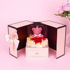 Little Bear Preserved Fresh Flower Gift Box Valentine's Day (Option: Bear Three Red Roses-400g)