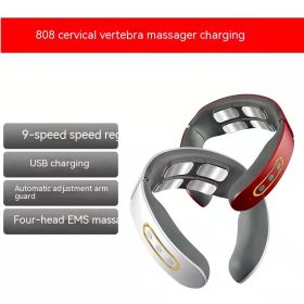Cervical Spine Massage Instrument Intelligent Pulse Heating Physiotherapy Instrument Hot Compress Neck Support Cervical Spine (Option: Charging 808 White-English Packaging)