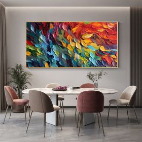 Handmade Oil Painting Original Colorful Feathers Oil Painting On Canvas Large Wall Art Abstract Colorful Painting Custom Painting Living room Home Wal (Style: 1, size: 60X120cm)