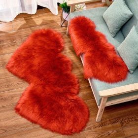 1pc Soft and Fluffy Heart Shaped Faux Sheepskin Rug for Girls Bedroom and Home Decor (Color: Red, size: 23.62*47.24inch)