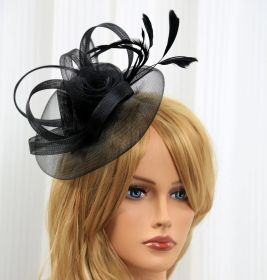 European And American Jockey Club Headdress Billycock Feather Top Hat Mesh Hat Bridal Headdress Flower Ball Party Hair Accessories (Color: Black)