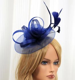 European And American Jockey Club Headdress Billycock Feather Top Hat Mesh Hat Bridal Headdress Flower Ball Party Hair Accessories (Color: Navy Blue)