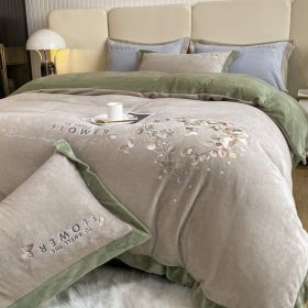 Thickened Thermal Coral Fleece 4-piece Set (Option: Eucalyptus Milk Coffee-180cm Bed 4pcs)