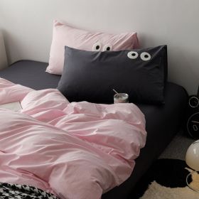 Big Eyes All Cotton Washed Cotton Bed Fittings (Option: Girl Pink Gray-180cm Bed Sheet)