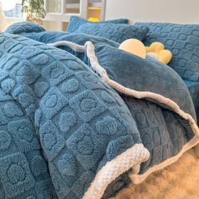 Thickened Taffeta Three-dimensional Four-piece Quilt Cover (Option: Dark Blue-150cm Fitted Sheet)